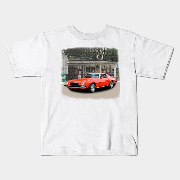 1976 Camaro in our filling station series on front and back Kids T-Shirt by Permages LLC